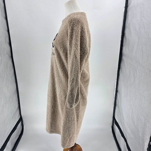 Sleepy Bear Womens Long Plush Pajama Dress Small Beige Sherpa Fleece Cozy Wear - Picture 7 of 12